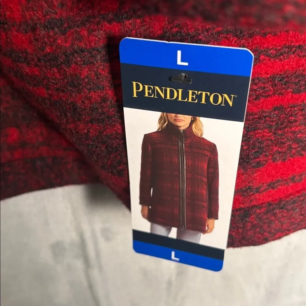 NWT New Pendleton Red Black Plaid Wood Full Zip Jacket Size Large